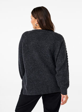 Zizzi Strickbluse mit Ziernähten, Dark Grey White Mel., Model image number 1