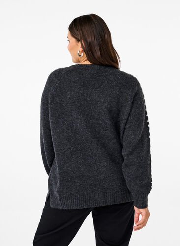 Zizzi Strickbluse mit Ziernähten, Dark Grey White Mel., Model image number 1